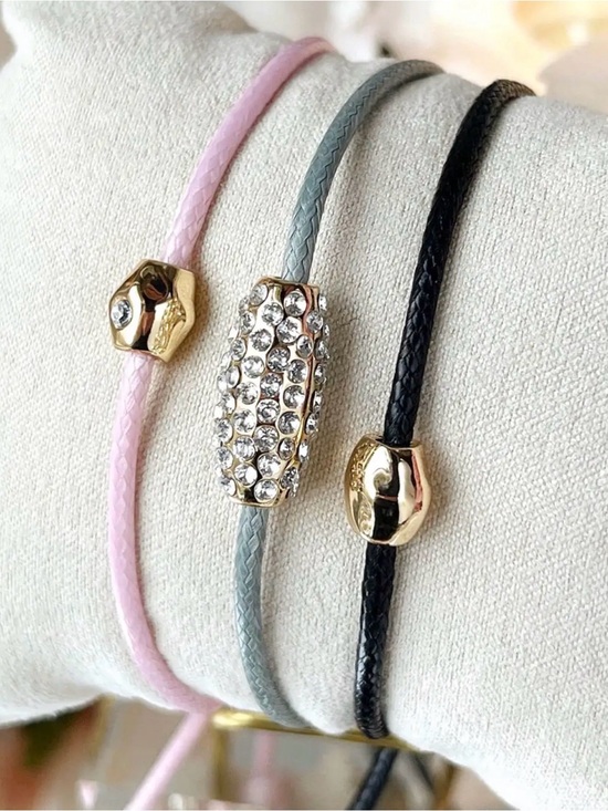 Park Lane Jewelry - NWT Stormie Park Lane Pink, Gray, Black Leather Cord Bracelet Set Crystal Accent